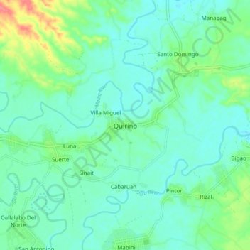 Carte topographique Quirino, altitude, relief