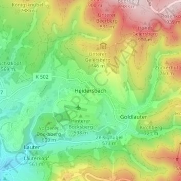 Carte topographique Heidersbach, altitude, relief