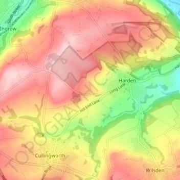 Carte topographique Ryecroft, altitude, relief
