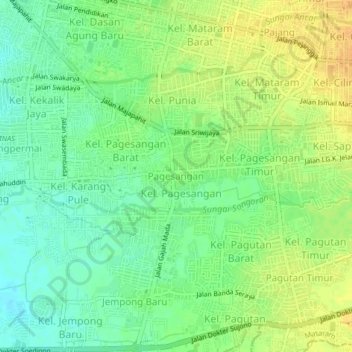 Carte topographique Pagesangan, altitude, relief