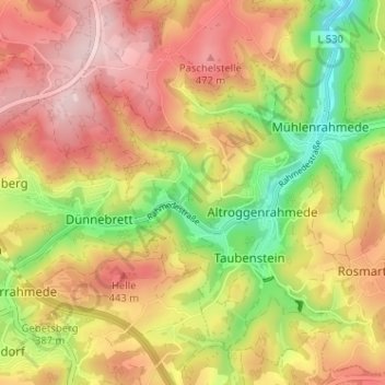 Carte topographique Grünewiese, altitude, relief