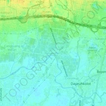 Carte topographique Pasawahan, altitude, relief