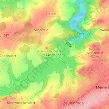 Carte topographique Quingenberg, altitude, relief
