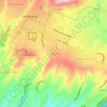 Carte topographique Lembang, altitude, relief