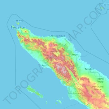 Carte topographique Aceh, altitude, relief