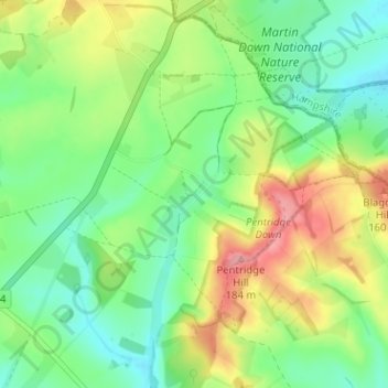 Carte topographique Pentridge, altitude, relief