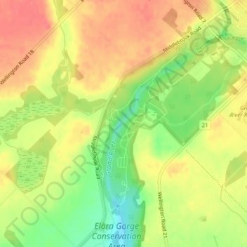 Carte topographique Elora Gorge Conservation Area, altitude, relief