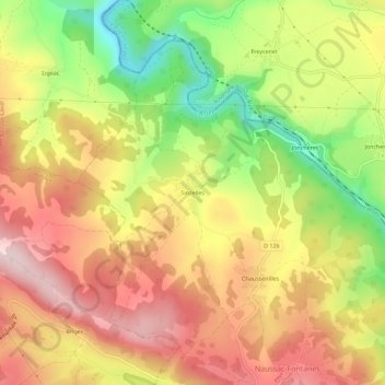 Carte topographique Sinzelles, altitude, relief