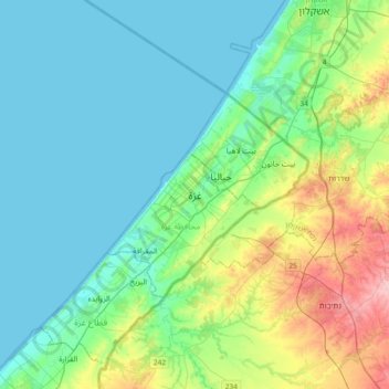 Carte topographique Gaza, altitude, relief