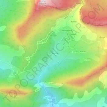 Carte topographique Les Meuniers, altitude, relief