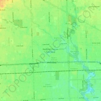 Carte topographique Redford Township, altitude, relief