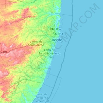 Carte topographique Região Metropolitana do Recife, altitude, relief
