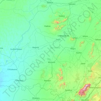 Carte topographique Jālor, altitude, relief