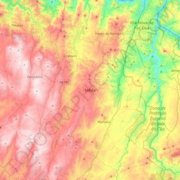 Carte topographique Mêda, altitude, relief