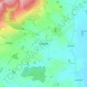 Carte topographique Yarpole, altitude, relief