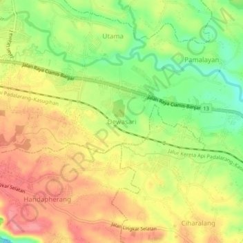 Carte topographique Dewasari, altitude, relief