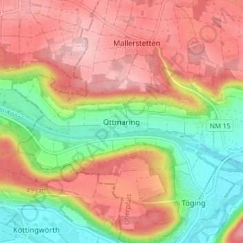 Carte topographique Ottmaring, altitude, relief