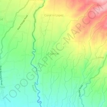 Carte topographique Calantas, altitude, relief