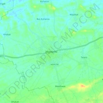 Carte topographique Mandawa, altitude, relief