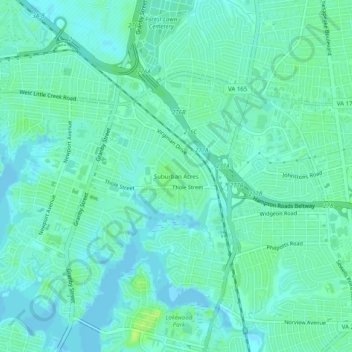 Carte topographique Suburban Acres, altitude, relief