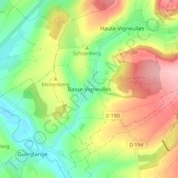 Carte topographique Basse-Vigneulles, altitude, relief