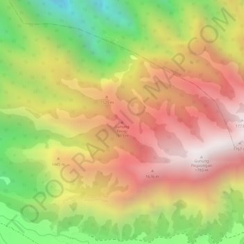 Carte topographique Gunung Perigi, altitude, relief