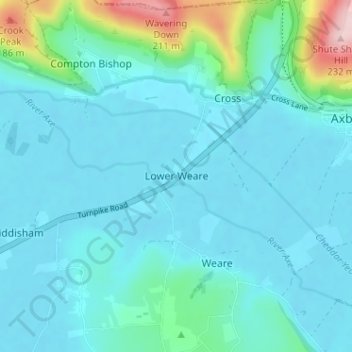 Carte topographique Lower Weare, altitude, relief