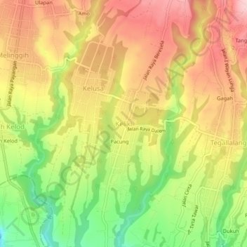Carte topographique Keliki, altitude, relief