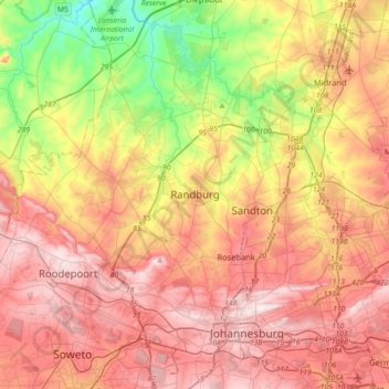 Carte topographique Randburg, altitude, relief