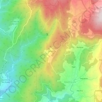 Carte topographique Bouças, altitude, relief