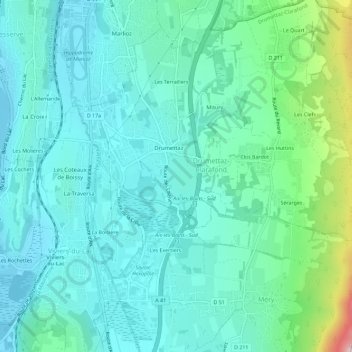 Carte topographique Les Exertiers, altitude, relief