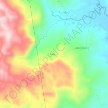 Carte topographique Tubod, altitude, relief
