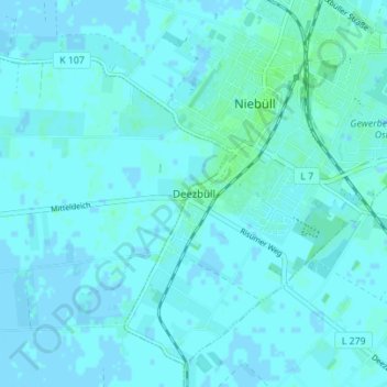 Carte topographique Deezbüll, altitude, relief