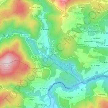 Carte topographique Olgueira, altitude, relief