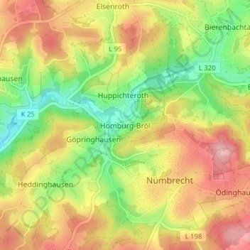 Carte topographique Homburg-Bröl, altitude, relief