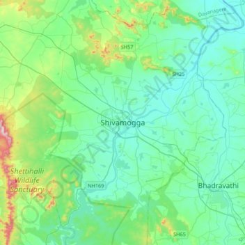 Carte topographique Shivamogga, altitude, relief
