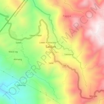 Carte topographique Poblacion, altitude, relief