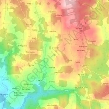 Carte topographique Opa, altitude, relief