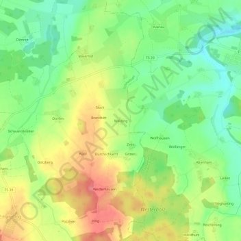 Carte topographique Weiding, altitude, relief