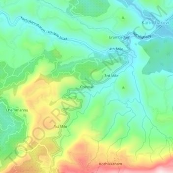 Carte topographique Chinnar, altitude, relief