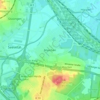 Carte topographique Maschen, altitude, relief