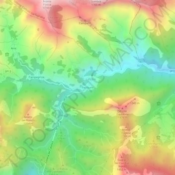 Carte topographique Tre Fiumi, altitude, relief