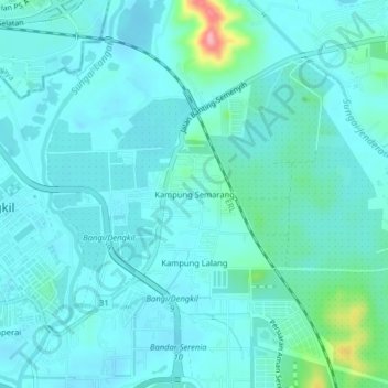 Carte topographique Kampung Semarang, altitude, relief