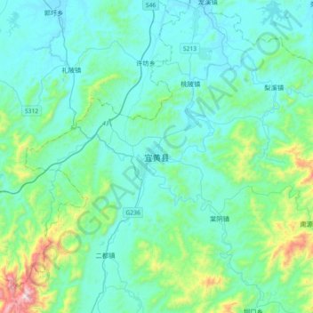 Carte topographique 宜黄县, altitude, relief
