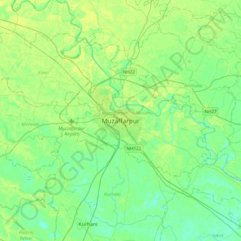 Carte topographique Muzaffarpur, altitude, relief