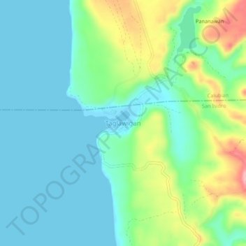 Carte topographique Taglawigan, altitude, relief