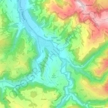 Carte topographique Heidbühl, altitude, relief