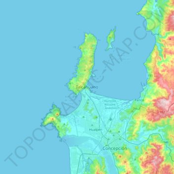 Carte topographique Talcahuano, altitude, relief
