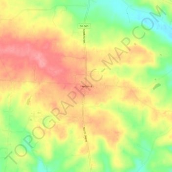 Carte topographique Fredonia, altitude, relief