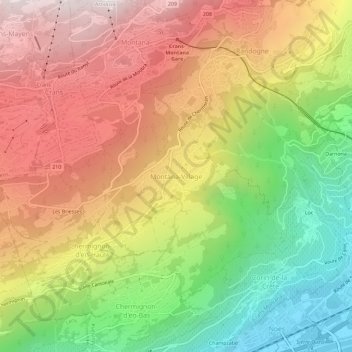 Carte topographique Montana-Village, altitude, relief
